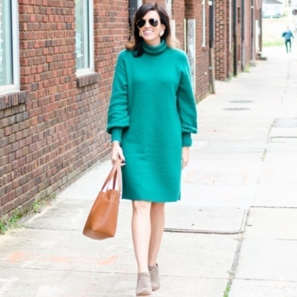 J Crew Turtleneck Sweater Dress in Supersoft Yarn Jade Green Size S NEW - Picture 1 of 13